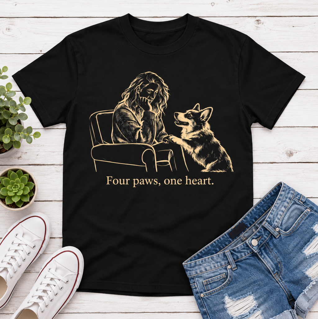 Four Paws, One Heart Corgi T-Shirt – Heartfelt Corgi Mom Graphic Tee